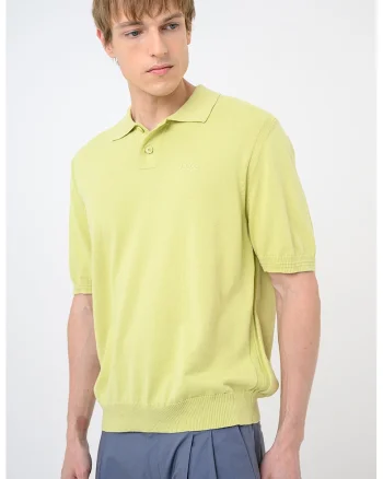 Tricou polo tricotat fin Asac, Verde lime
