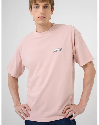 Tricou cu logo si decolteu la baza gatului Surfwash, Roz prafuit