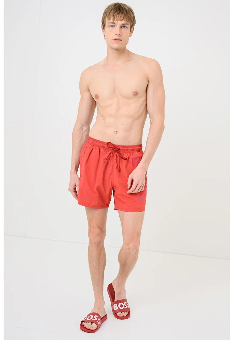 Pantaloni scurti de baie cu imprimeu logo Octopus, Rosu vintage