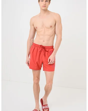 Pantaloni scurti de baie cu imprimeu logo Octopus, Rosu vintage