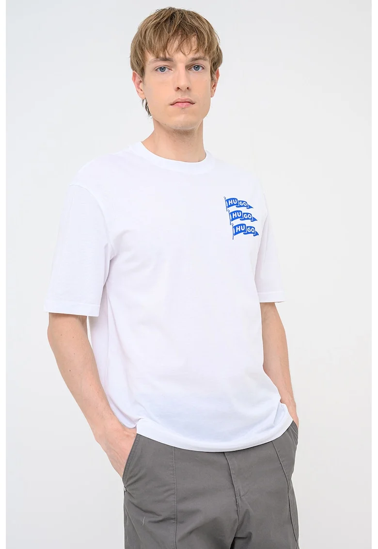Tricou de bumbac cu imprimeu Nalien, Alb optic