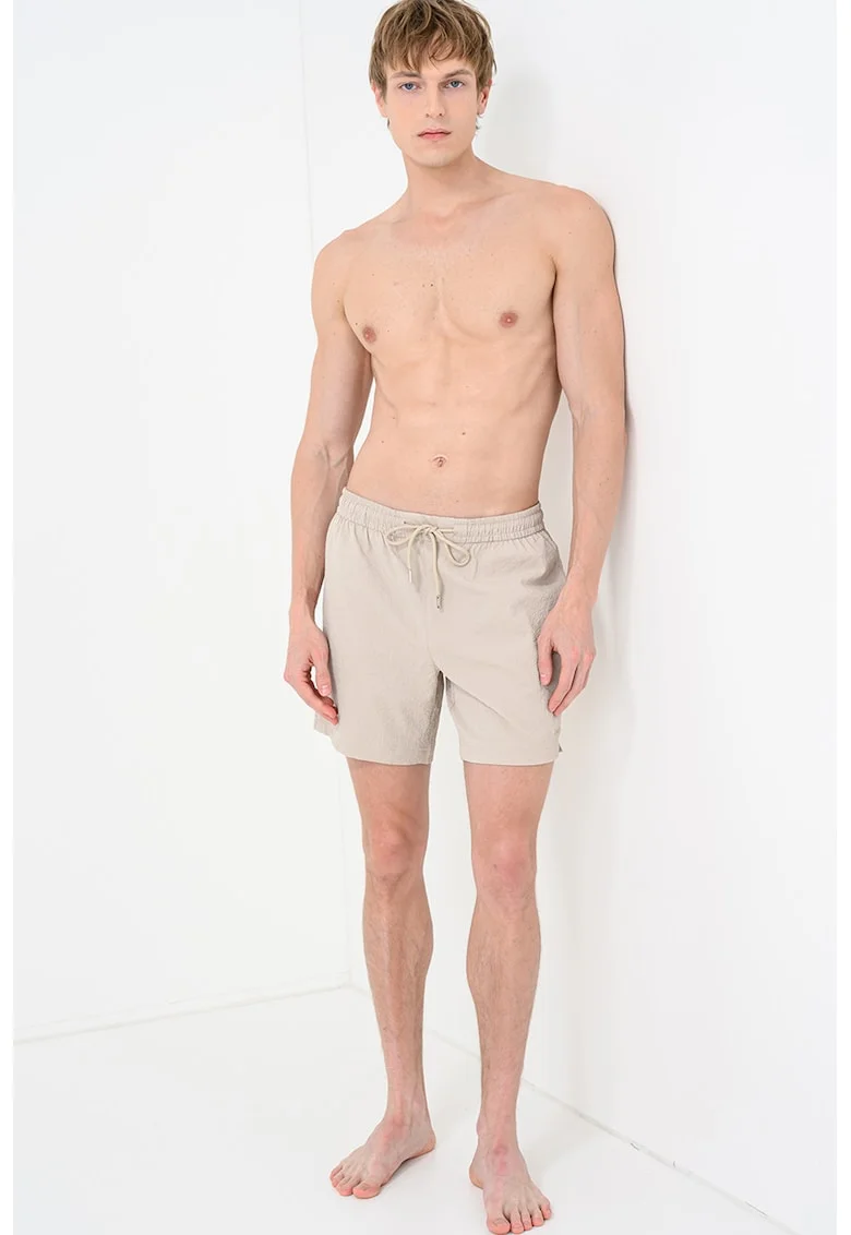 Pantaloni scurti de baie cu buzunare laterale, Maro taupe deschis