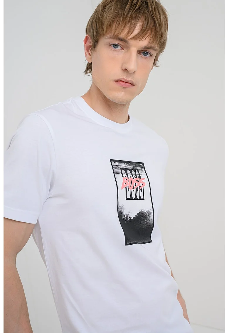 Tricou de bumbac cu imprimeu Dj, Alb optic