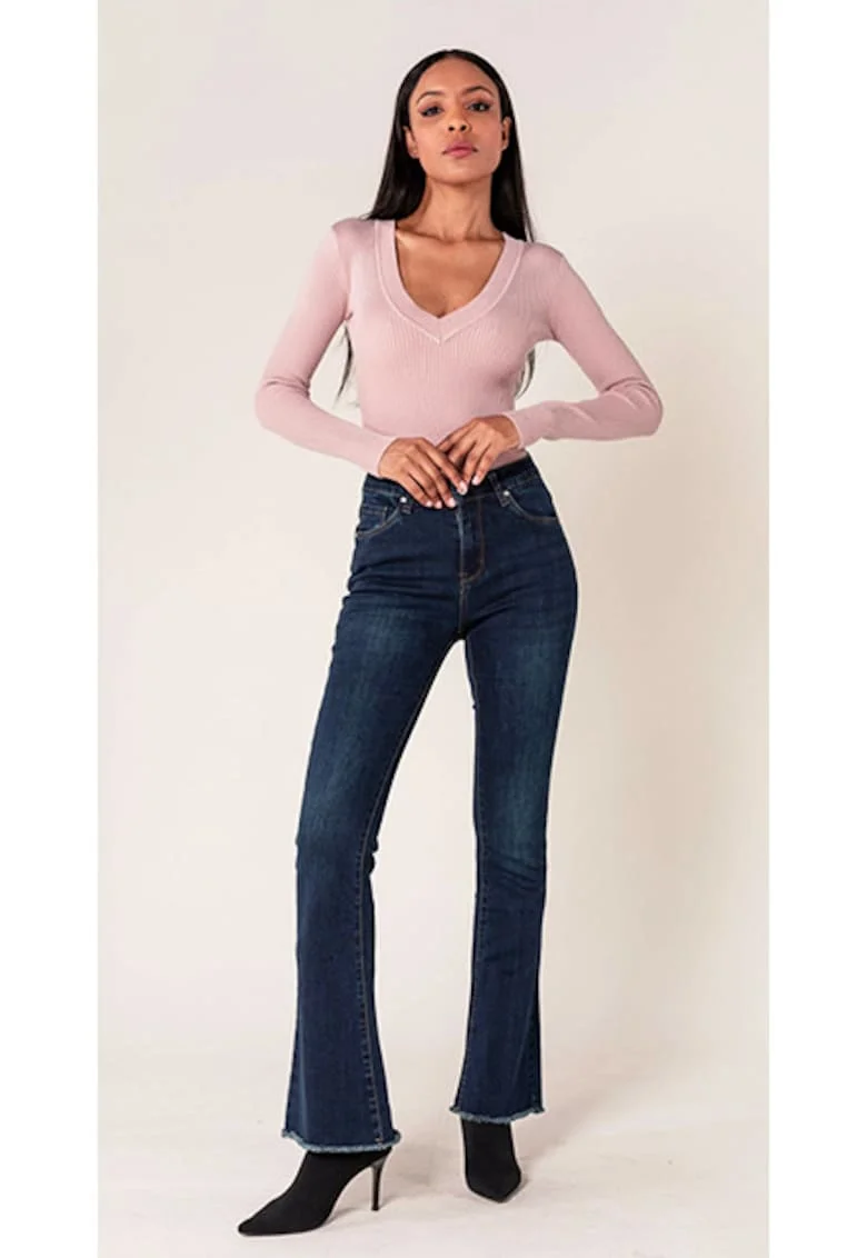 Blugi Dama Evazati BoatCut  Albastru Inchis P218-2A M10 17029, Albastru inchis