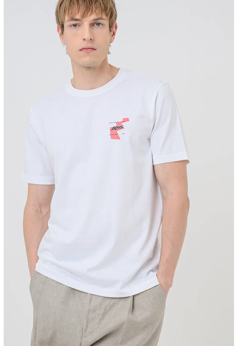 Tricou cu logo si decolteu la baza gatului Movement, Alb optic