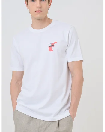 Tricou cu logo si decolteu la baza gatului Movement, Alb optic