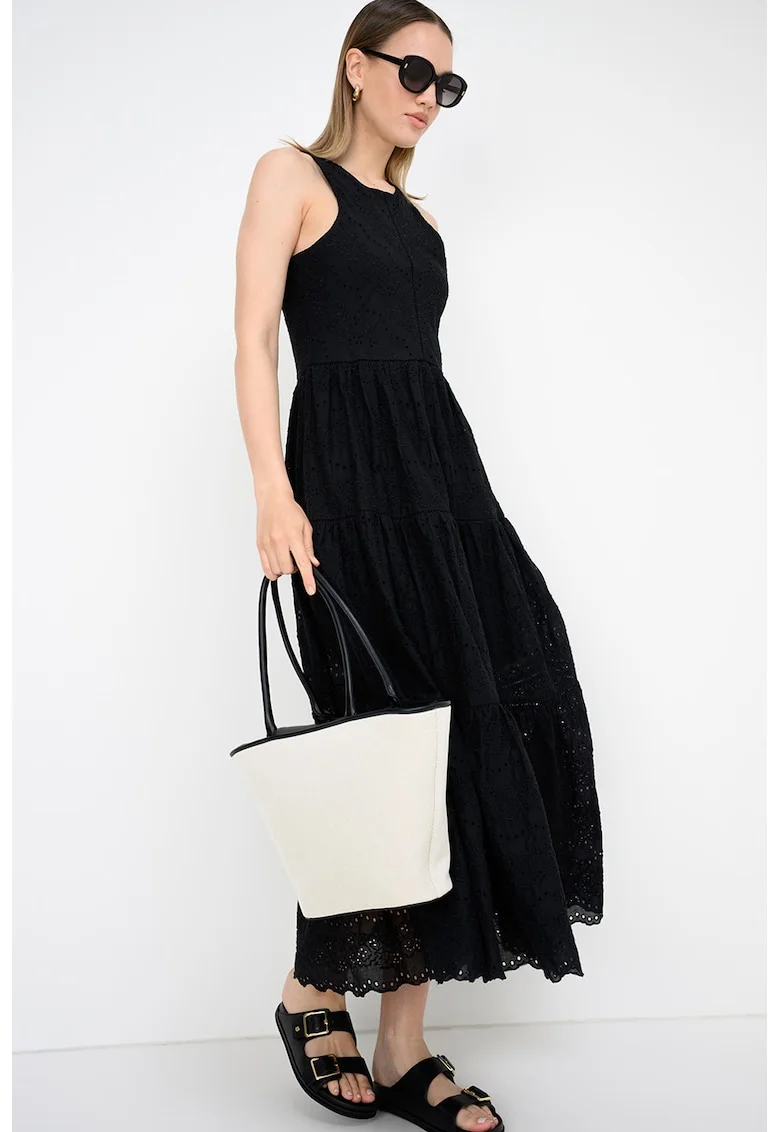 Rochie lunga cu dantela Sangallo Denvia, Negru