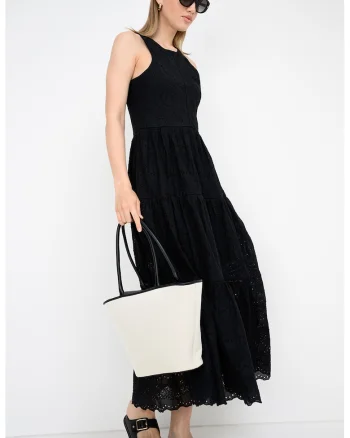 Rochie lunga cu dantela Sangallo Denvia, Negru