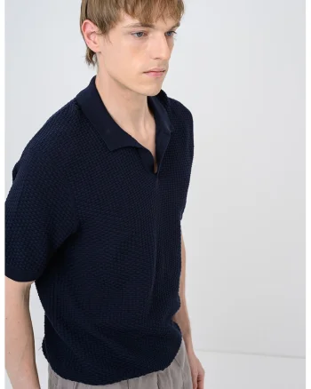 Tricou polo tricotat cu aspect texturat Natalo, Albastru ultramarin