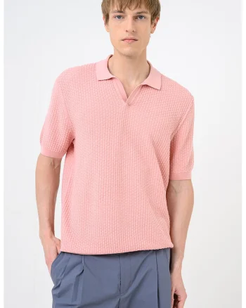 Tricou polo tricotat cu aspect texturat Natalo, Roz somon