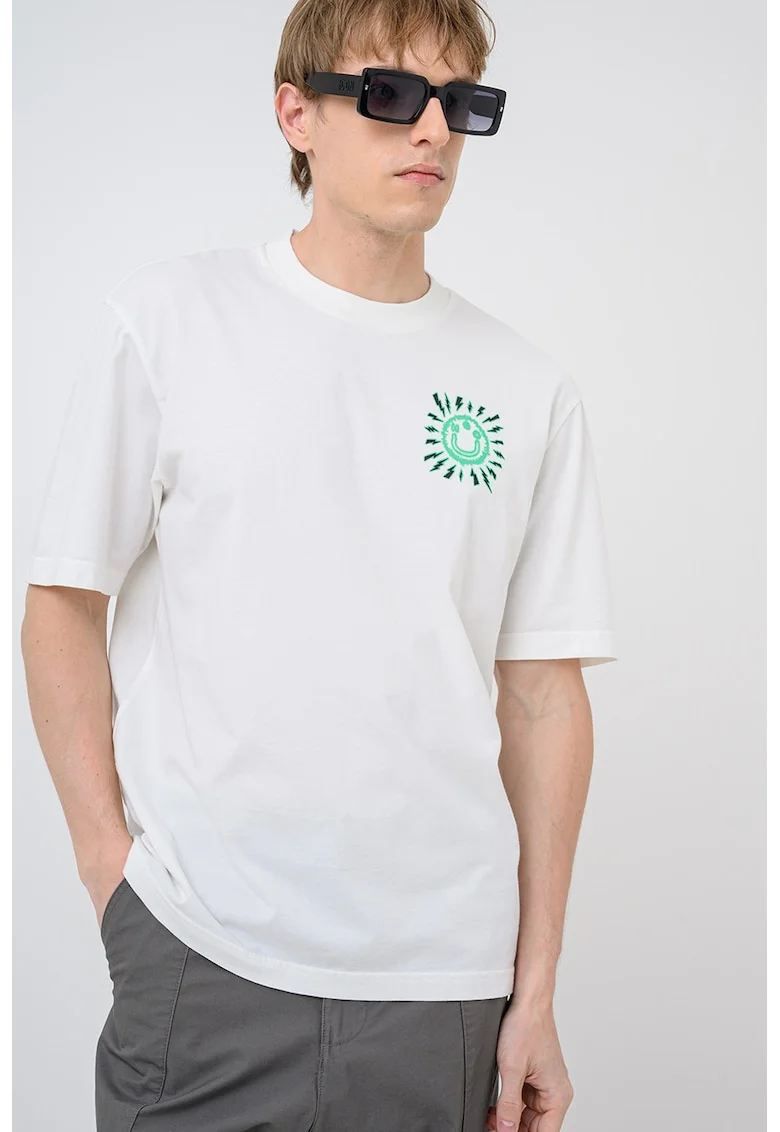 Tricou de bumbac cu imprimeu pe spate Nextralio, Alb