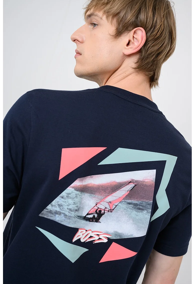 Tricou cu logo si decolteu la baza gatului Movement, Albastru ultramarin