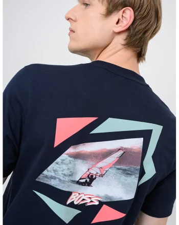 Tricou cu logo si decolteu la baza gatului Movement, Albastru ultramarin