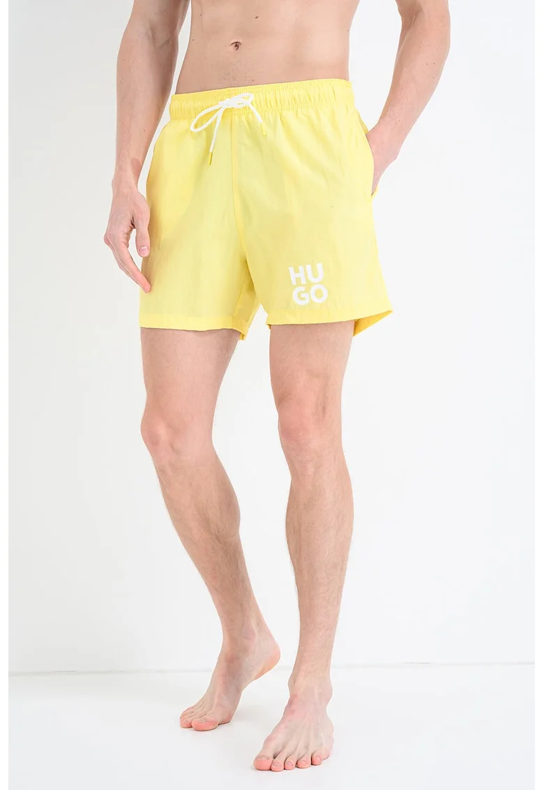 Pantaloni scurti de baie cu imprimeu logo, Galben