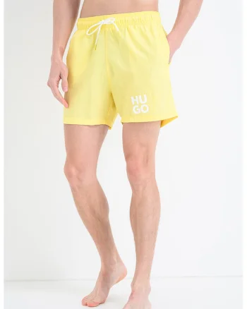 Pantaloni scurti de baie cu imprimeu logo, Galben