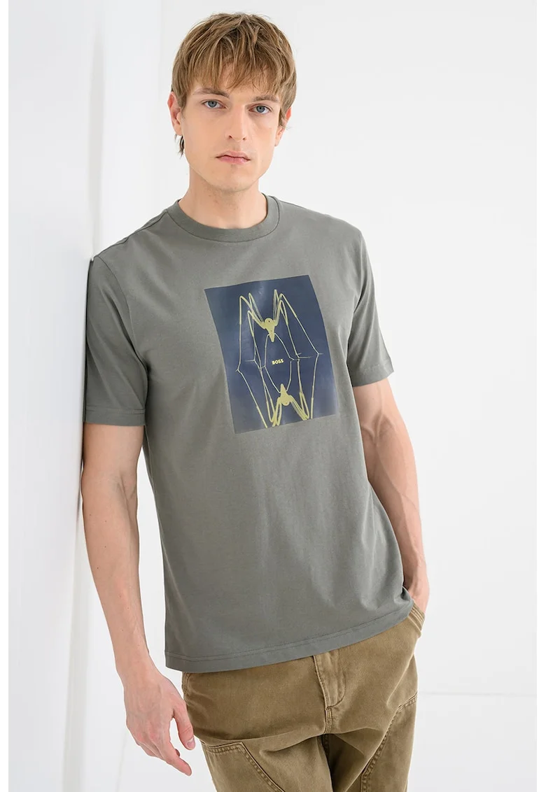Tricou cu model grafic Creature, Verde stins