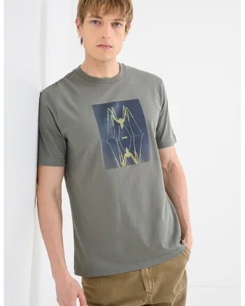 Tricou cu model grafic Creature, Verde stins