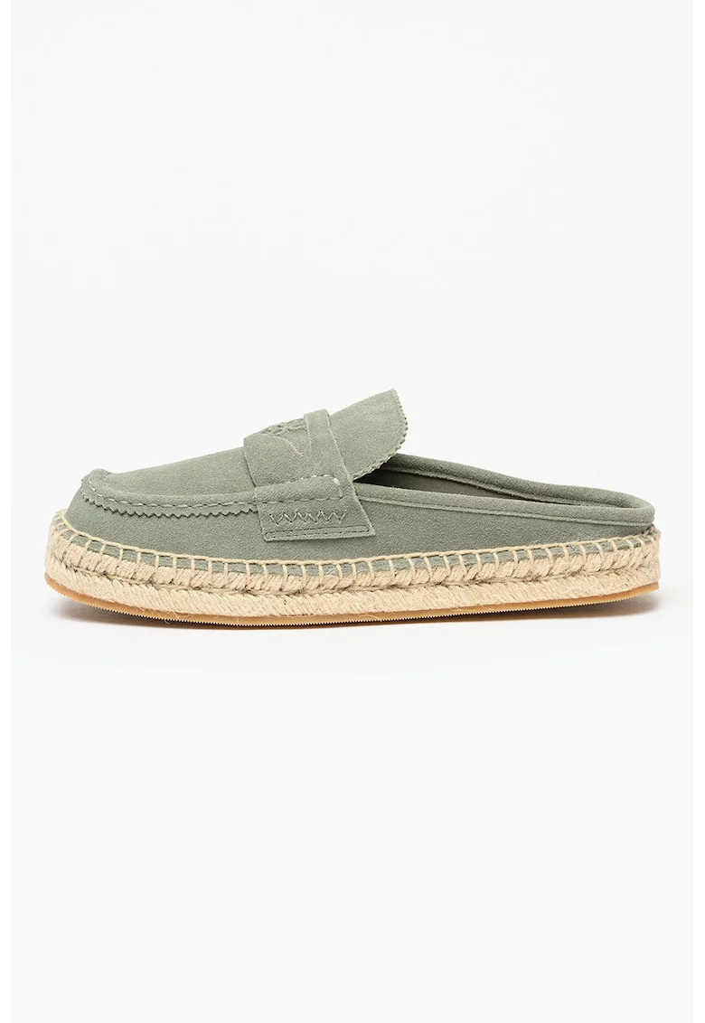 Saboti-espadrila din piele intoarsa, Verde pal
