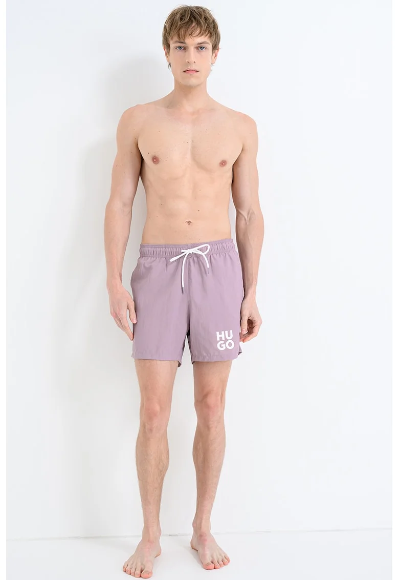 Pantaloni scurti de baie cu imprimeu logo, Lila