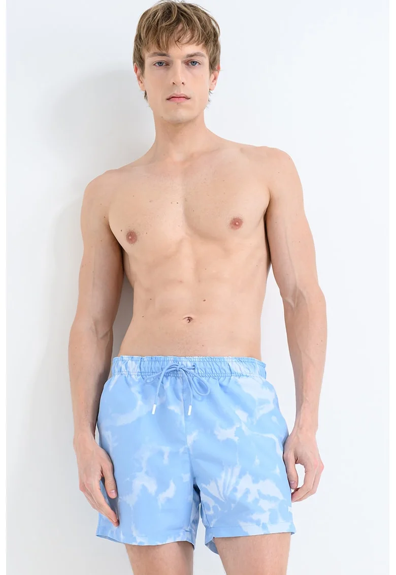 Pantaloni scurti de baie cu model tie-dye, Albastru pastel