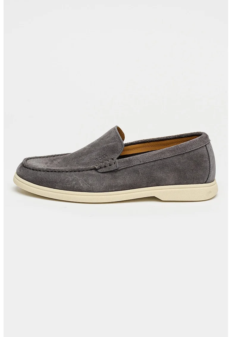 Pantofi loafer din piele intoarsa cu varf rotund Sienne, Gri antracit