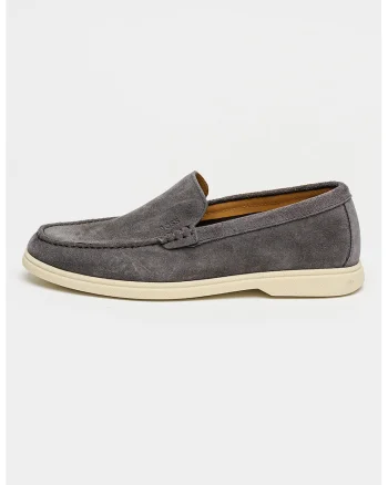 Pantofi loafer din piele intoarsa cu varf rotund Sienne, Gri antracit