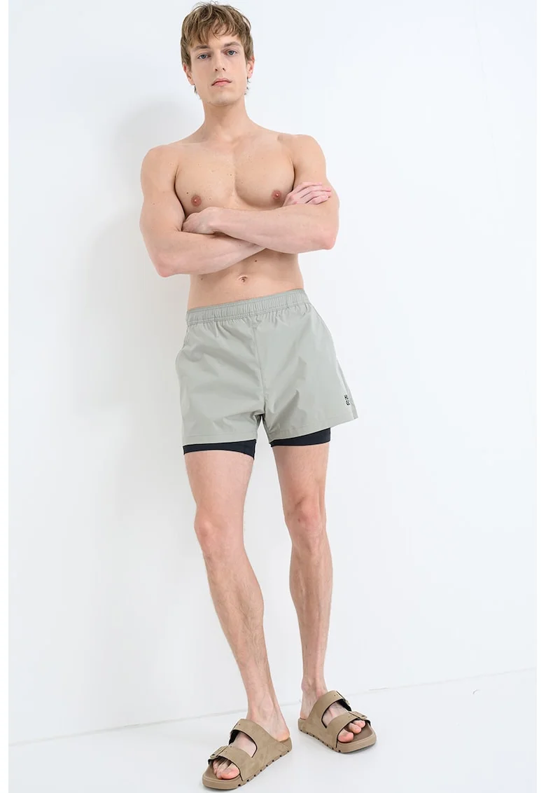Pantaloni scurti de baie cu model 2-in-1, Gri verzui