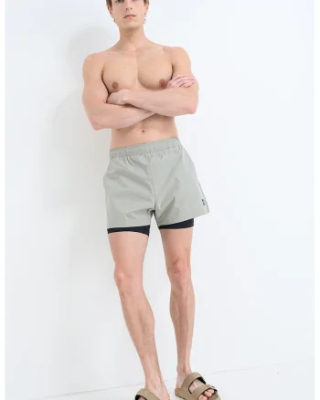 Pantaloni scurti de baie cu model 2-in-1, Gri verzui