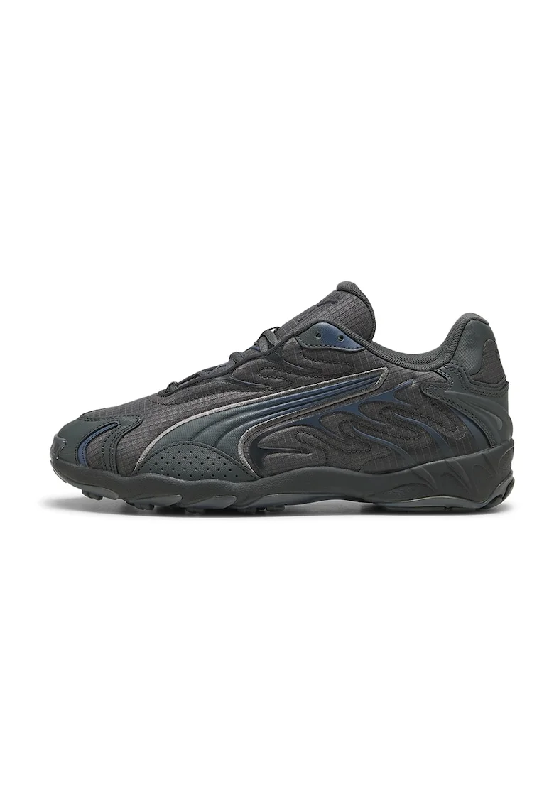 Pantofi sport din material textil cu insertii de piele ecologica, Negru/Albastru petrol