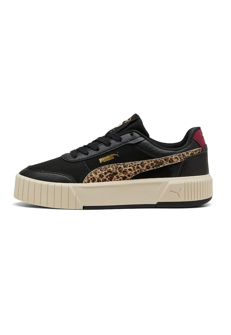 Pantofi sport Carina Mia Animal Flair din piele ecologica, Negru/Maro/Rosu inchis
