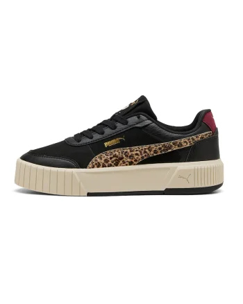Pantofi sport Carina Mia Animal Flair din piele ecologica, Negru/Maro/Rosu inchis