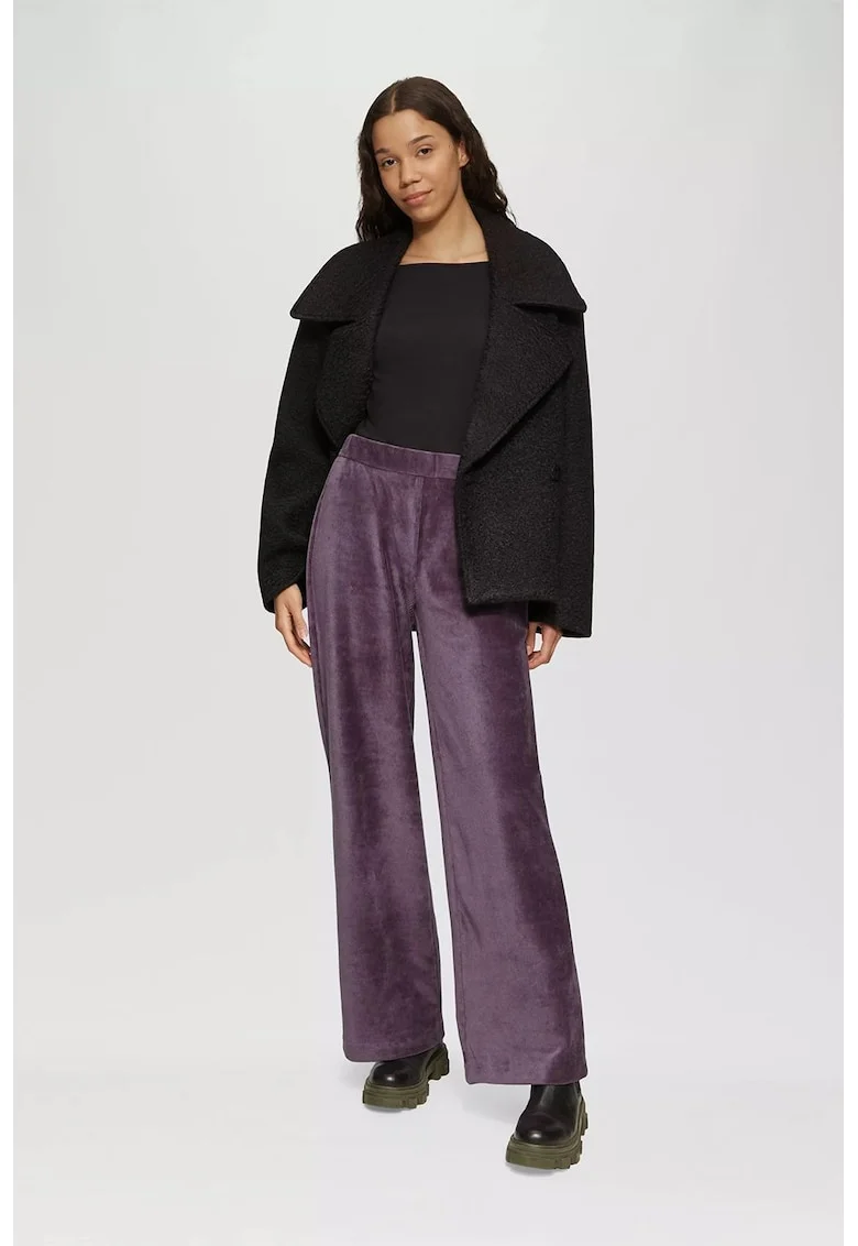 Pantaloni cu croiala ampla si aspect de catifea, Mov inchis