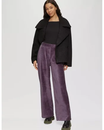 Pantaloni cu croiala ampla si aspect de catifea, Mov inchis