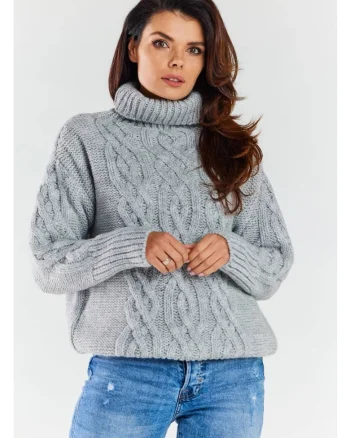 Pulover Calduros,  Gri, One Size, Guler Inalt, Model Impletit, Protectie Frig, Textura Moale, Confort Maxim, Stil Coz, Aspect Elegant