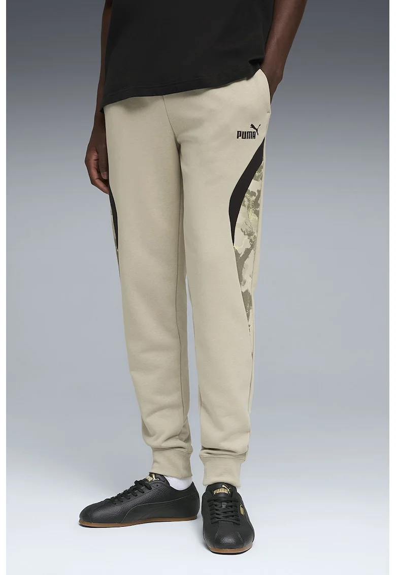 Pantaloni de trening din amestec de bumbac cu logo, Bej
