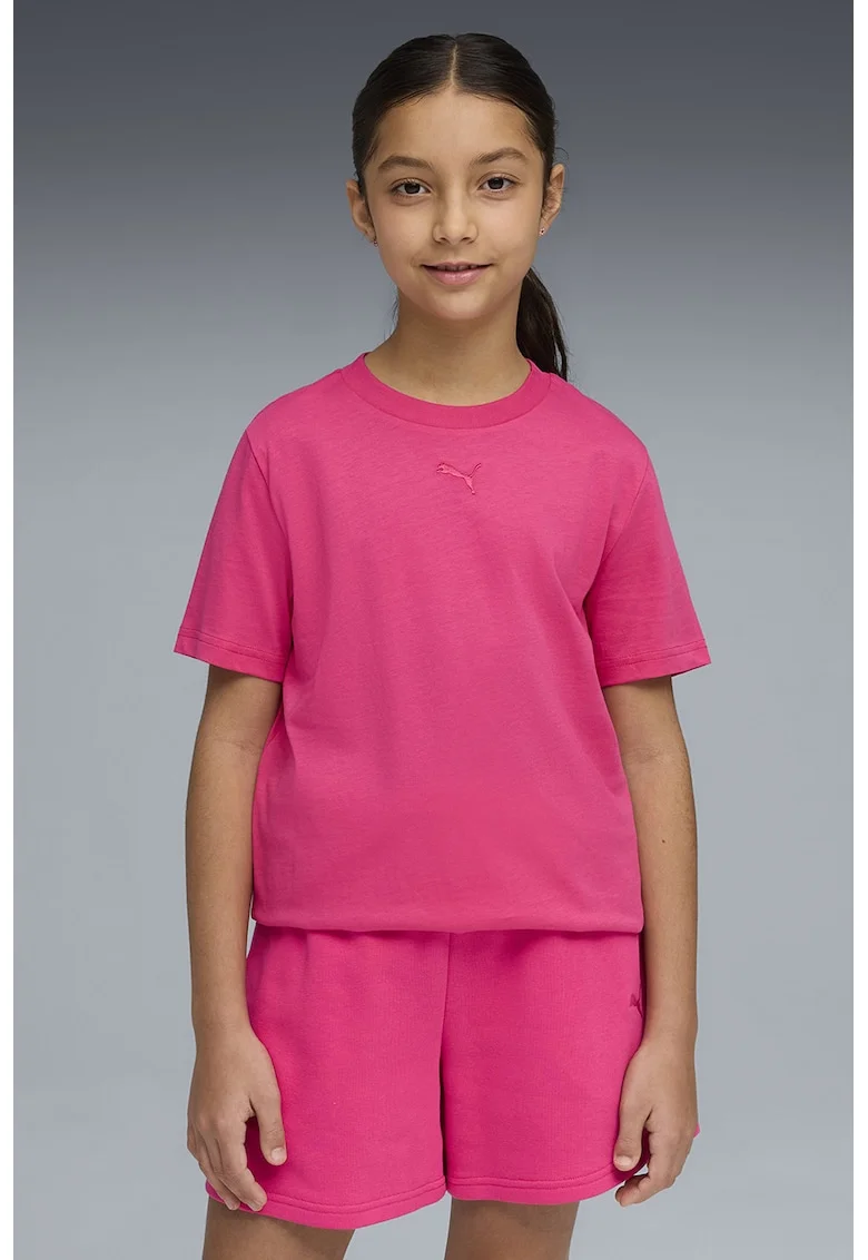 Tricou lejer de bumbac cu decolteu la baza gatului, Fucsia