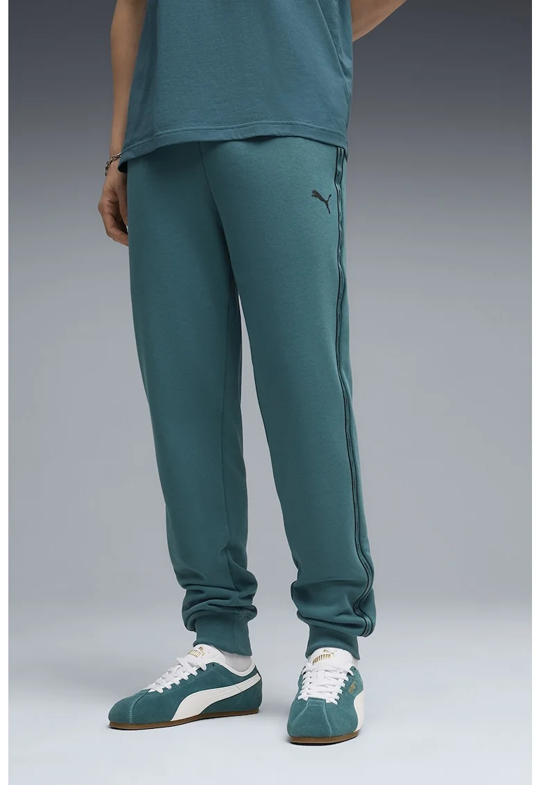 Pantaloni de trening relaxed fit cu benzi laterale logo, Verde persan