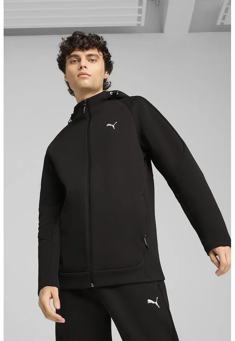 Hanorac cu fermoar si maneci raglan, Negru