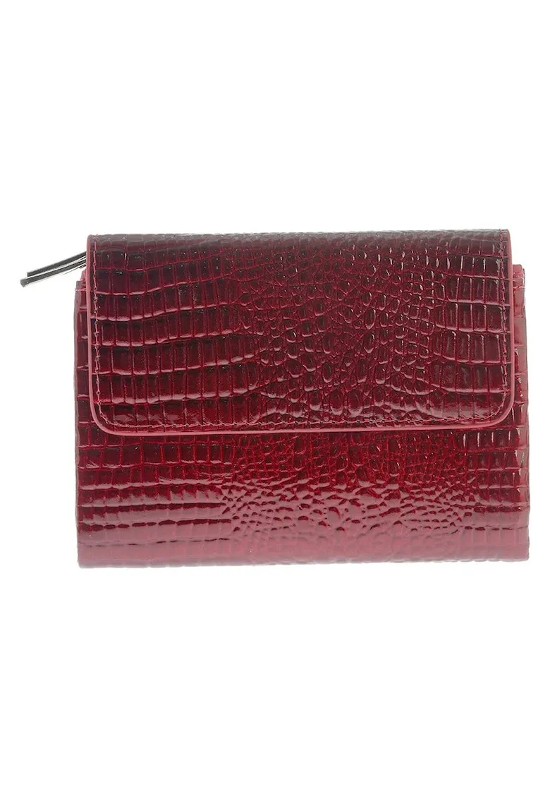 Portofel rosu din piele cu model crocodil