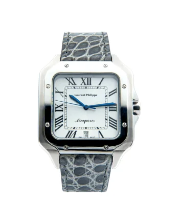 Ceas barbatesc  Conqueror Koh-I-Noor, cadran alb safir, curea piele de crocodil Platinum Veins, mecanism quartz, inox