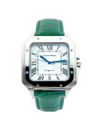 Ceas barbatesc  Conqueror Koh-I-Noor, cadran alb, curea piele naturala Tsavorite Temptation, mecanism quartz, inox