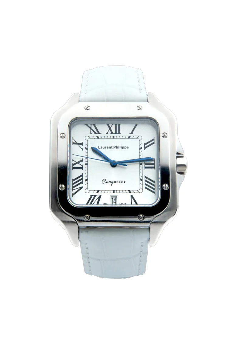 Ceas barbatesc  Conqueror Koh-I-Noor, cadran alb, curea piele naturala Bianco Bianco, mecanism quartz, inox