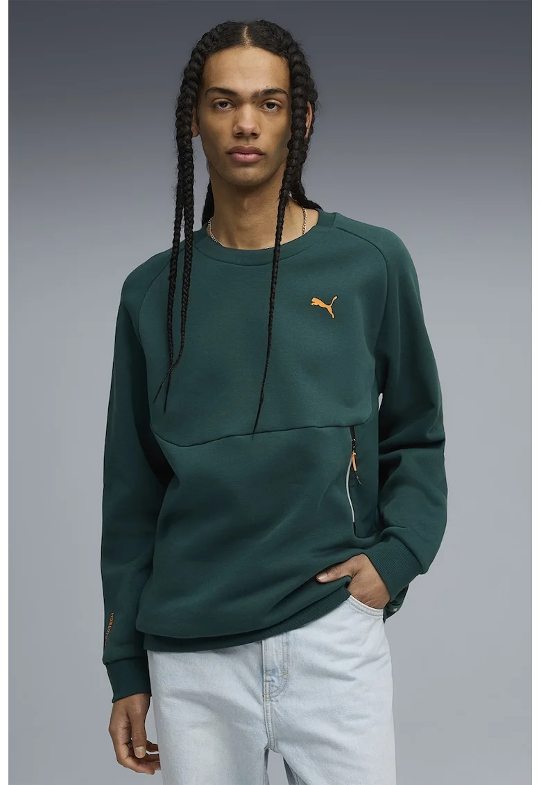 Bluza de trening relaxed fit cu buzunar cu fermoar, Verde englez
