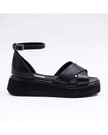 Sandale din piele cu bareta pe picior, Negru, Negru