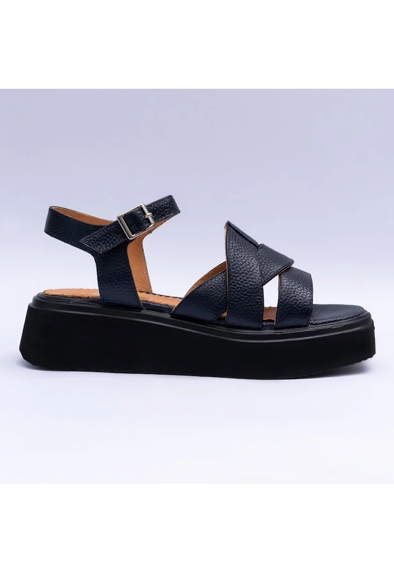 Sandale dama din piele cu barete, bleumarin, Bleumarin