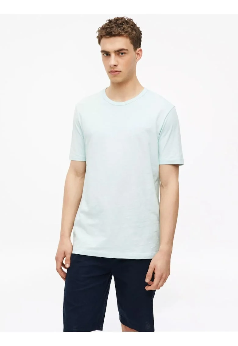 Tricou de bumbac cu decolteu la baza gatului, Albastru glaciar, Turcoaz deschis