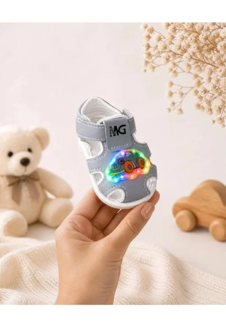 Sandalute cu masinuta cu luminite - Masinuta colorata, Gri