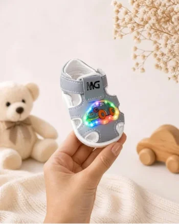 Sandalute cu masinuta cu luminite - Masinuta colorata, Gri