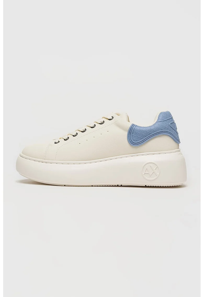 Pantofi sport de piele ecologica cu talpa masiva, Ecru/Albastru azur