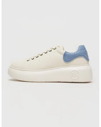 Pantofi sport de piele ecologica cu talpa masiva, Ecru/Albastru azur